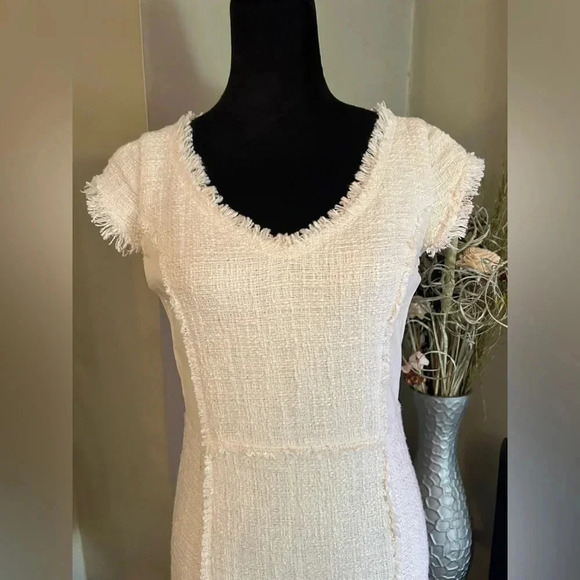 Rebecca Taylor tweed/lambs leather fringe mini dress sz 4 006 - Picture 2 of 6